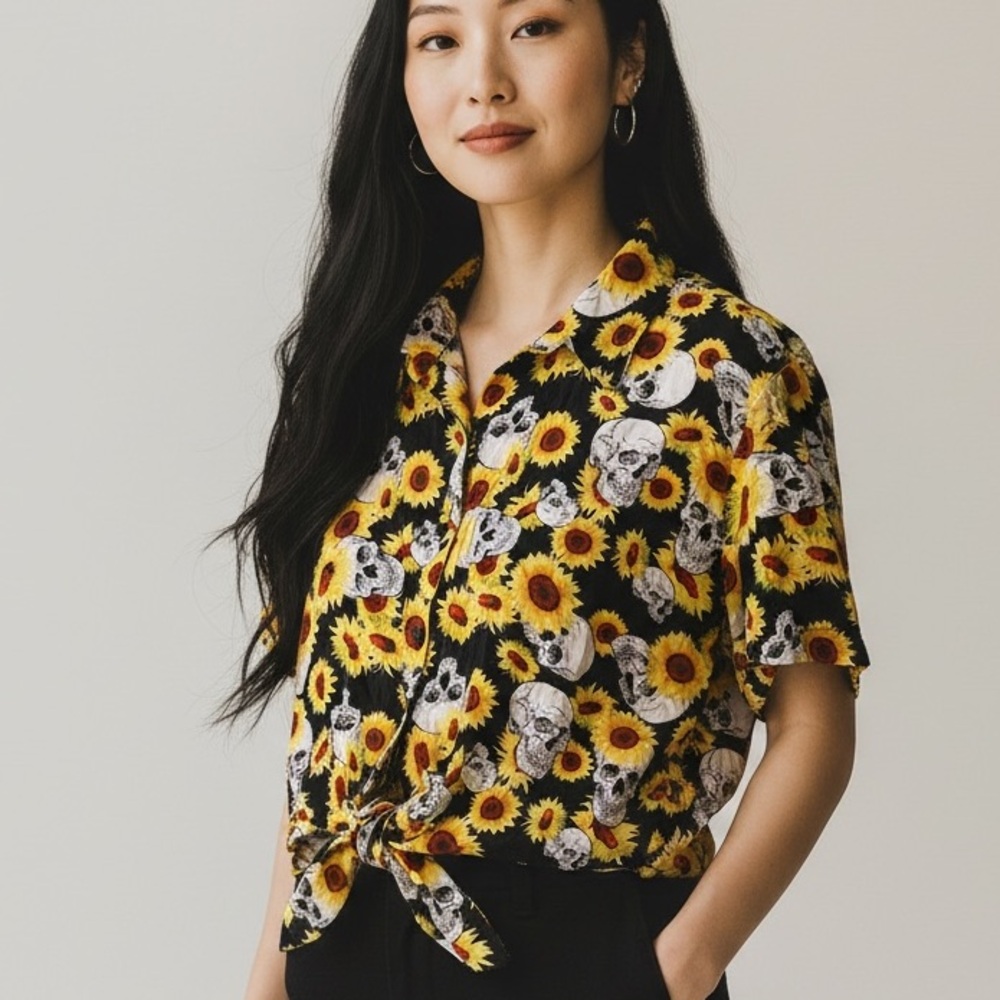 Spencer's Sunflower Skull Button Down Shirt